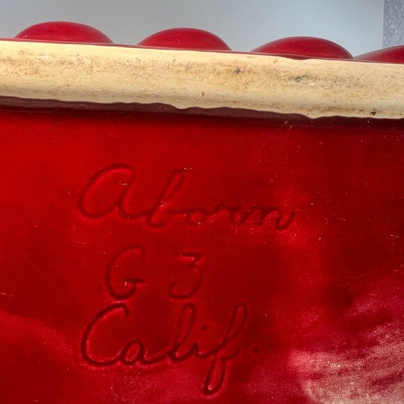 Rare Vtg Aborn G3 Calif Red White Ceramic Scalloped Planter Vase container Gift - Picture 6 of 7